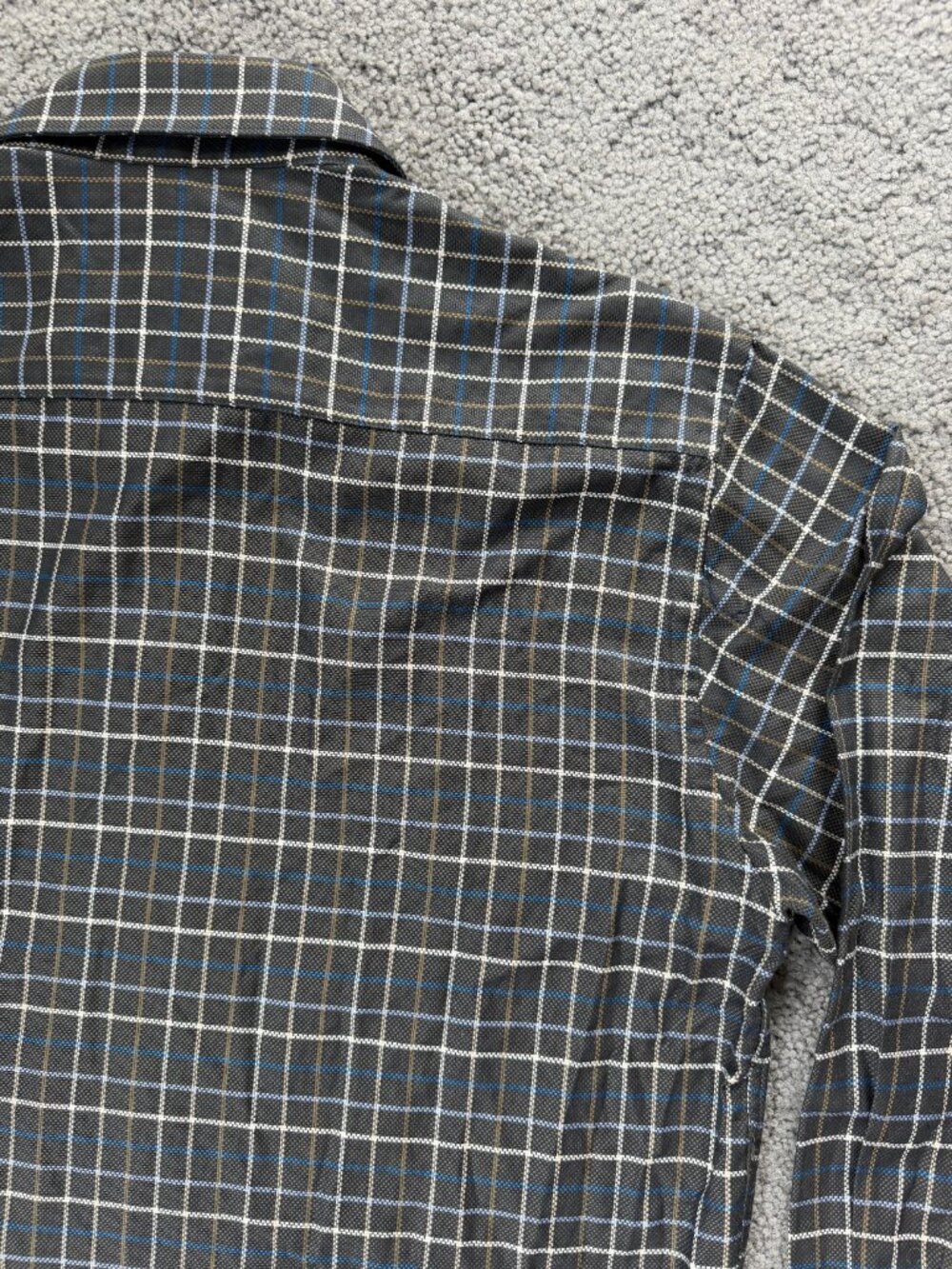 Ermenegildo Zegna Men L Charcoal Grey Plaid Windowpane 100% Cotton Shirt Luxury - Picture 12 of 13